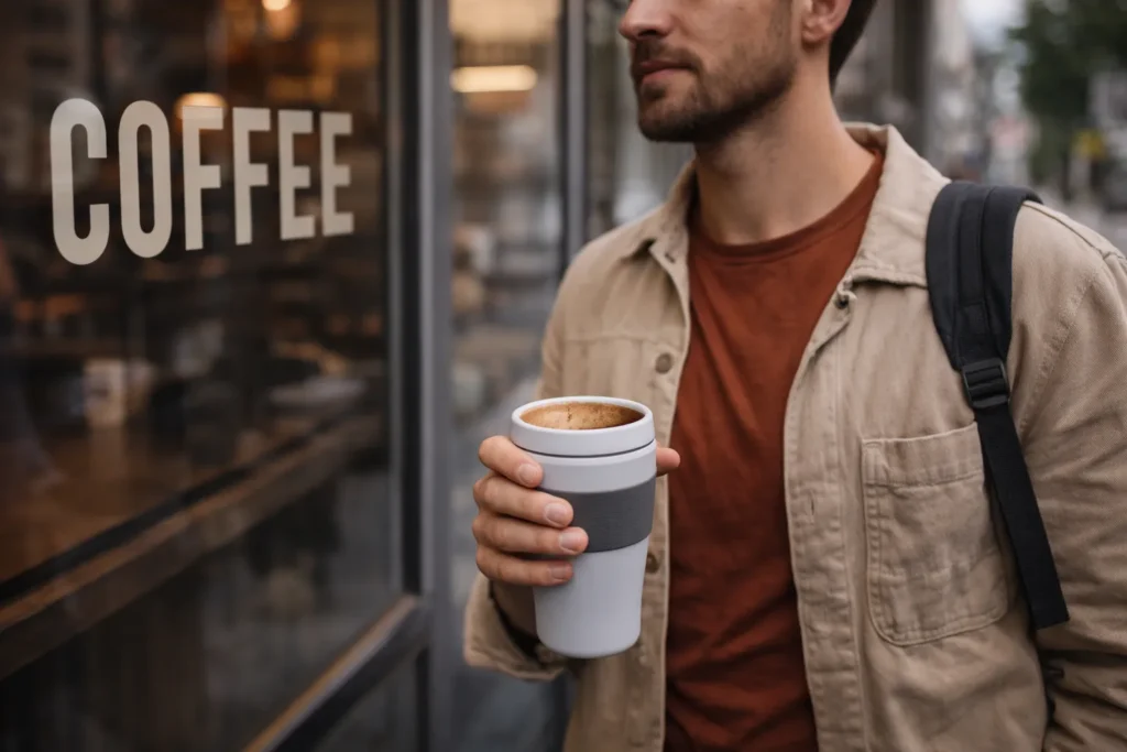 Vyras laiko kavos puodelį