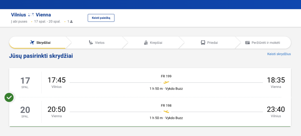 Vilnius–Viena–Vilnius skrydis su „Ryanair“