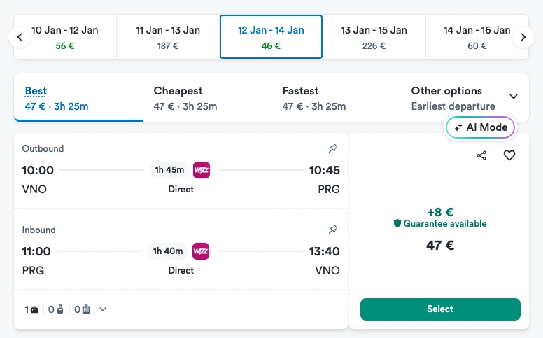 Vilnius–Praha–Vilnius skrydis su „Wizzair“