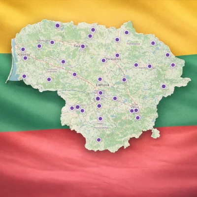 Interaktyvus 2026 m. Kovo 11-osios renginių žemėlapis