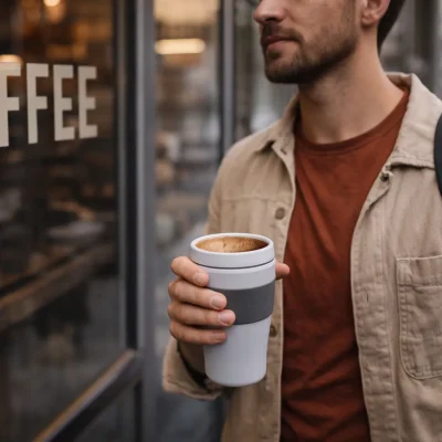 Vyras laiko kavos puodelį